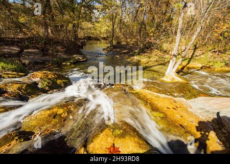 Sunny view of the Little Niagara Falls of Chickasaw National Recreation Area at Oklahoma Stock Photo