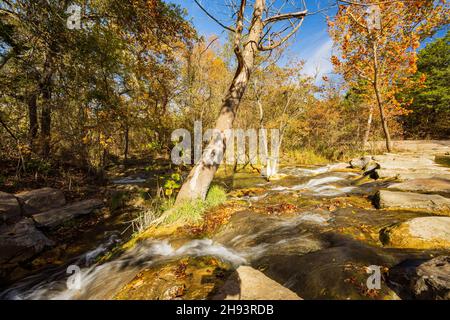 Sunny view of the Little Niagara Falls of Chickasaw National Recreation Area at Oklahoma Stock Photo