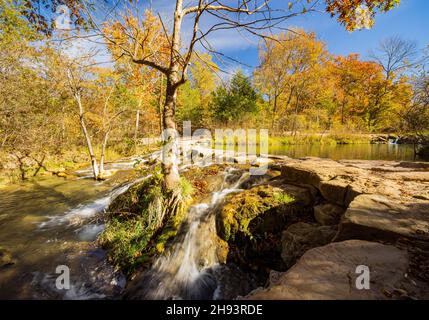 Sunny view of the Little Niagara Falls of Chickasaw National Recreation Area at Oklahoma Stock Photo