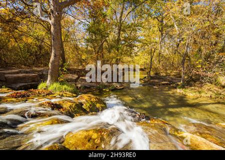 Sunny view of the Little Niagara Falls of Chickasaw National Recreation Area at Oklahoma Stock Photo