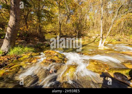 Sunny view of the Little Niagara Falls of Chickasaw National Recreation Area at Oklahoma Stock Photo