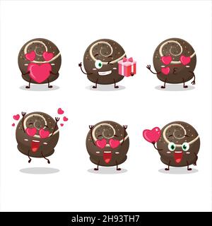 Truffle chocolate candy cartoon character with love cute emoticon. Vector illustration Stock Vector