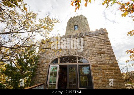 Exterior view of the Tucker Tower of Lake Murray State Park at Oklahoma Stock Photo