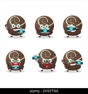 Photographer profession emoticon with truffle chocolate candy cartoon character. Vector illustration Stock Vector