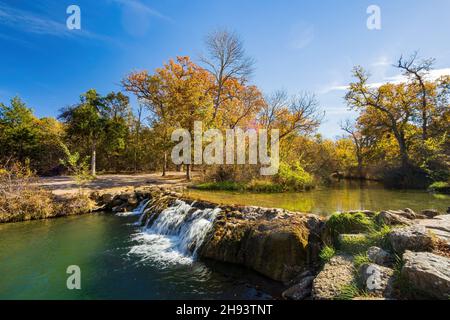 Sunny view of the Little Niagara Falls of Chickasaw National Recreation Area at Oklahoma Stock Photo