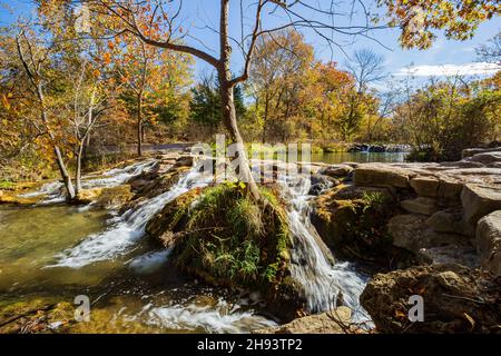 Sunny view of the Little Niagara Falls of Chickasaw National Recreation Area at Oklahoma Stock Photo