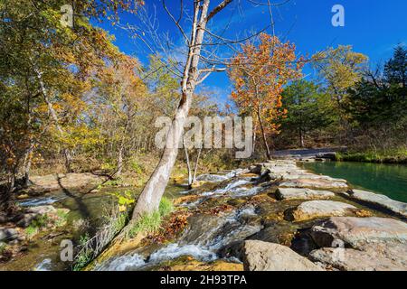 Sunny view of the Little Niagara Falls of Chickasaw National Recreation Area at Oklahoma Stock Photo