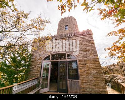 Exterior view of the Tucker Tower of Lake Murray State Park at Oklahoma Stock Photo