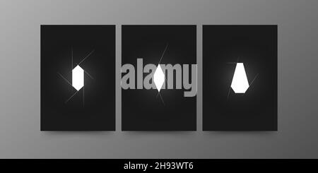 Abstract geometric wall decoration. White glowing polygonal shapes with auxiliary strokes. Design for wall art decoration with backlighting, poster Stock Vector