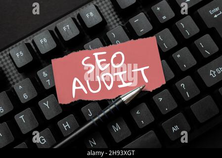 Conceptual caption Seo Audit. Conceptual photo Search Engine Optimization validating and verifying process Fixin G Coding String Arrangement, Typing Stock Photo