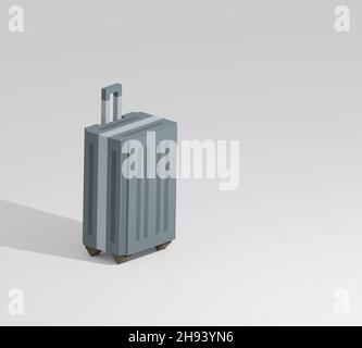 Travel luggage, a digital art of minimal handle baggage for traveling and business isometric voxel raster 3D illustration render on white background. Stock Photo