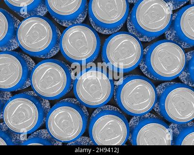 Aluminum cans with condesation formed background. 3d illustration. Stock Photo