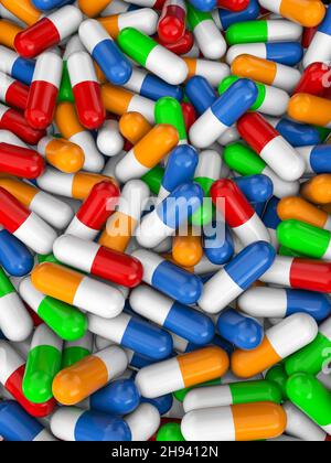 Background formed by capsule pills. 3d illustration. Stock Photo