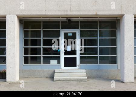 Glass windows and doors of a closed  modern   office building Stock Photo
