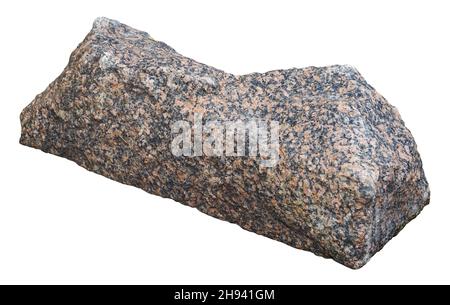 A roughly cut granite stone. Isolated on white Stock Photo