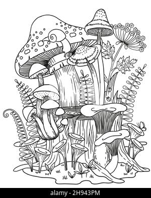 mushroom coloring page for adults