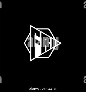 FR Monogram logo letter with triangle play button shape hexagonal rounded. Triangle circle monogram logo, triangle shield logo letter. Stock Vector