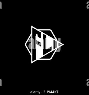 FL Monogram logo letter with triangle play button shape hexagonal rounded. Triangle circle monogram logo, triangle shield logo letter. Stock Vector