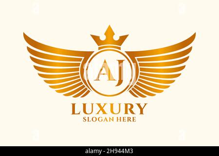 Luxury royal wing Letter AJ crest Gold color Logo vector, Victory logo, crest logo, wing logo, vector logo . Stock Vector