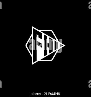 FH Monogram logo letter with triangle play button shape hexagonal rounded. Triangle circle monogram logo, triangle shield logo letter. Stock Vector