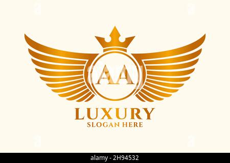 Luxury royal wing Letter AA crest Gold color Logo vector, Victory logo, crest logo, wing logo, vector logo . Stock Vector