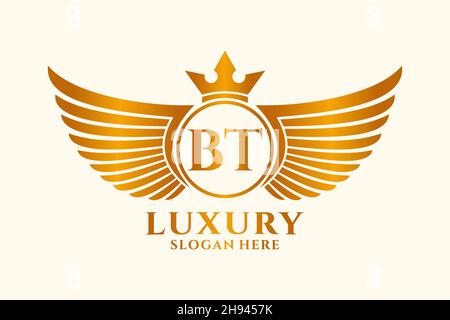 Luxury royal wing Letter BT crest Gold color Logo vector, Victory logo, crest logo, wing logo, vector logo . Stock Vector