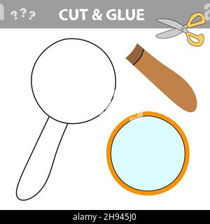 Cut and glue - Simple game for kids. Magnifier vector. Use scissors and glue and restore the picture inside the contour. Stock Vector