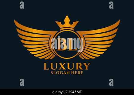 Luxury royal wing Letter BL crest Gold color Logo vector, Victory logo, crest logo, wing logo, vector logo . Stock Vector