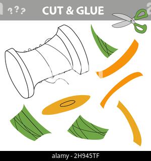 Cut and glue - Simple game for kids. Needle with thread and spool. Restore the picture inside the contour. Simple kid application Stock Vector