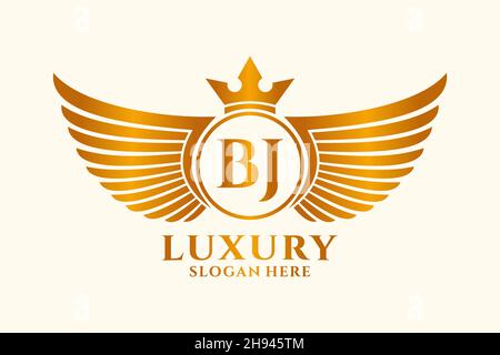 Luxury royal wing Letter BJ crest Gold color Logo vector, Victory logo, crest logo, wing logo, vector logo . Stock Vector