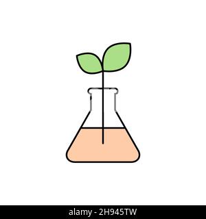 Green plant in a laboratory flask color icon. Herbal cosmetic products. Alternative herbal healthcare. Natural ingredients research. Vector clip art Stock Vector