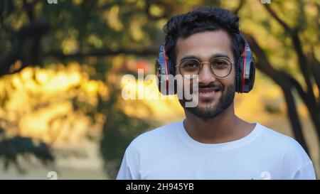 a man with headphone smiling Stock Photo