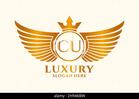Luxury royal wing Letter CU crest Gold color Logo vector, Victory logo, crest logo, wing logo, vector logo . Stock Vector