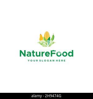 minimalist NatureFood fork vegetables Logo design Stock Vector