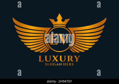 Luxury royal wing Letter EV crest Gold color Logo vector, Victory logo, crest logo, wing logo, vector logo . Stock Vector