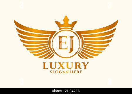 Luxury royal wing Letter EJ crest Gold color Logo vector, Victory logo, crest logo, wing logo, vector logo . Stock Vector