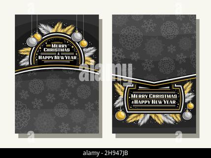 Vector flyers for Christmas and New Year with copy space, 2 placards with decorative christmas  decorations, unique lettering for words merry christma Stock Vector