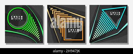Vector set of Square Covers, 3 colorful layouts with decorative circles and triangles with copy space for ad text, abstract cover templates for advert Stock Vector