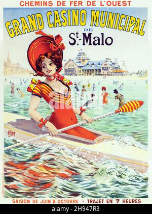 Initialed lower left: LEM (French, Late 19th Century). Grand Casino Municipal de St. Malo. Color poster. Stock Photo