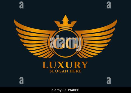Luxury royal wing Letter GG crest Gold color Logo vector, Victory logo, crest logo, wing logo, vector logo . Stock Vector