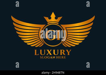 Luxury royal wing Letter GI crest Gold color Logo vector, Victory logo, crest logo, wing logo, vector logo . Stock Vector