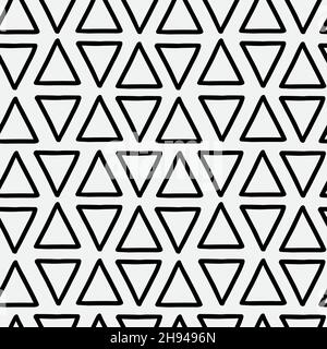 Abstract hand drawn seamless pattern with triangles, black and white texture. Stock Vector