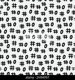 Abstract hand drawn seamless pattern, black and white crosses zeros texture. Stock Vector