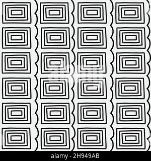 Abstract hand drawn seamless pattern with squares, black and white texture. Stock Vector