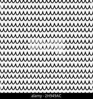 Abstract hand drawn seamless pattern, black and white curve lines texture. Stock Vector