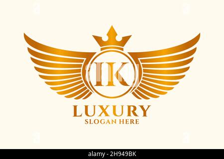 Luxury royal wing Letter IK crest Gold color Logo vector, Victory logo, crest logo, wing logo, vector logo . Stock Vector