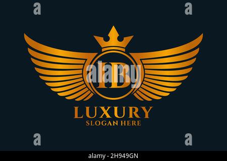 Luxury royal wing Letter IB crest Gold color Logo vector, Victory logo, crest logo, wing logo, vector logo . Stock Vector