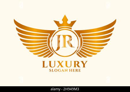 Luxury royal wing Letter JR crest Gold color Logo vector, Victory logo, crest logo, wing logo, vector logo . Stock Vector