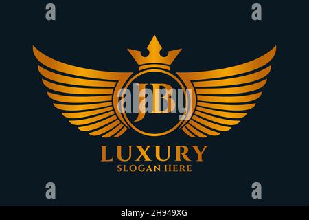 Luxury royal wing Letter JB crest Gold color Logo vector, Victory logo, crest logo, wing logo, vector logo . Stock Vector