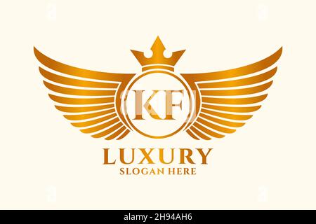 Luxury royal wing Letter KF crest Gold color Logo vector, Victory logo, crest logo, wing logo, vector logo . Stock Vector